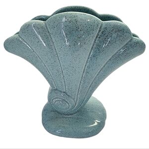 Vintage Red Wing Teal Blue Ceramic Fan Shell Vase